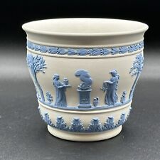 Vintage Wedgwood Reverse Blue White Jasperware Cache Pot Planter Vase Bowl EUC picture
