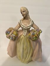 Vintage Chalkware 12” Victorian Lady With 2 Baskets of Flowers Figurine Doorstop picture