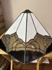 Stained Slag Glass Lamp Shade Classic Black & White 19.5”D 13”H Textured Pc RARE picture