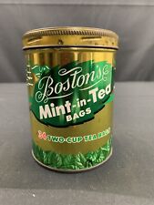 Vintage Boston's Mint-In-Tea Bags Collectible Advertising Tin Can 2.5 Oz - 6” picture