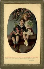 Birthday Irish? Victorian children roses shamrock 1911 G Rathler Charles City IA picture