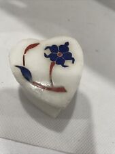 Marble Trinket Box  Flower Mosaic Inlaid  Stones Heart Shaped. Blue Flower. NWT picture