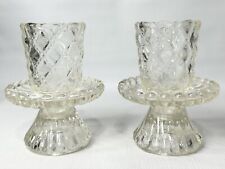 Pair of Partylite P9246 Quilted Crystal Clear Votive/Tea Light Candle Holders picture