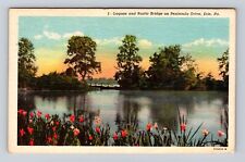 Erie PA-Pennsylvania, Lagoon And Rustic Bridge, Antique, Vintage c1950 Postcard picture