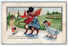 1917 Easter Anthropomorphic Rabbit Ducks Walking Ottawa Illinois IL Postcard picture