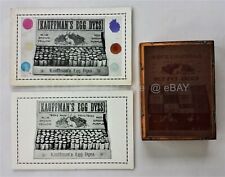 LOT antique KAUFFMAN'S EGG DYES printing block &ad card orig color GAP PA easter picture