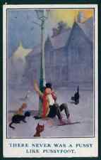 art Gilson drung man & street feral cat original old 1910s postcard picture