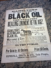 Antique  Paper Sign Hamilton's English Black Oil Liniment Horse Enosboro VT picture