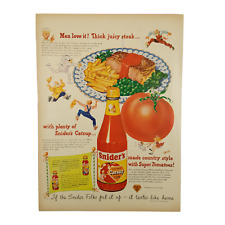 1948 Snider's Catsup Vintage Print Ad Men Love It Country Style Steak And Fries picture