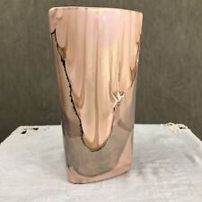 Vintage Neilsen's Triangular Vase 80s Hand painted Pink, Iridescent, & Platinum picture
