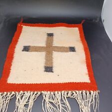 Vintage Navajo Wall Hanging Small Rug 10in x 8.5in Red Cross picture