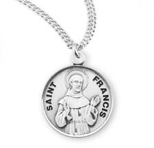 Unique Patron Saint Francis Round Sterling Silver Medal Size 0.8in x 0.7in picture