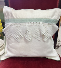 100% Linen Crochet Lace Envelope Pillow 15”x15” Sage Green plus additional sham picture