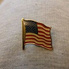 Vintage American Flag Lapel Pin Brooch Red White & Blue Gold Tone USA Patriotic  picture