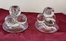 VINTAGE UNIQUE MCM PAIR ROUND GLASS BALL CLUSTER DESIGN TAPER CANDLE HOLDERS picture
