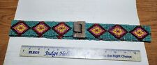 Vintage Native American Seed Bead Belt Handcarved Wood Latch Buckle  picture