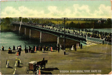 Wabash River Bridge People River Bridge Terre Haute IN Divided Postcard c1908 picture