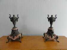 French First Empire Era Antique Pair Candle Holders Italian Red Marble & Spelter picture