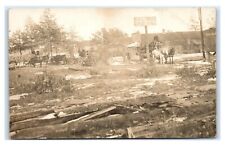 Postcard Railroad Crossing, Logging Workers with Loads on Horse Wagons RPPC L23 picture