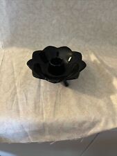 Vintage Black Fenton Amethyst Glass Candle Holder 3 Toed Lotus Pattern picture