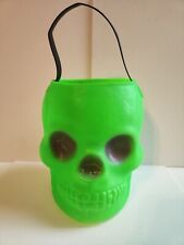 A.J. Renzi Blow Mold Plastic Halloween Skull Pail Bucket GREEN w/Black Eyes RARE picture