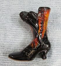 Old McMaster Pottery Black Orange High Heel Boot Vase Jasper Park Canada FREE SH picture