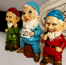 VTG Gnomes Set of 3 Singing Smoking Pipe Pinch Cheek Ceramic 5-6