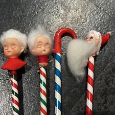 Lot Of 10 Vintage Japan Christmas Easter Pencil Toppers Striped Santa Candy Cane picture