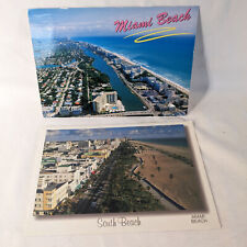 2 Vintage Aerial Miami Beach Topographical Oversized Postcards Stamped 1990s picture