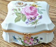 Vintage Limoges France Porcelain Dresser Trinket Box Hand Painted Floral Hinged picture