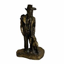 Vintage Resin Sculpture Aussie Swagman Farmer And His Loyal Dog 17cm Brown Gold picture