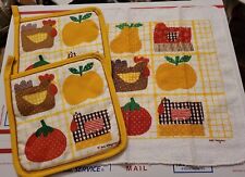 Vtg Pat Meyers Hot Pad Dishcloth 3 Pc Set Unused Chickens Hens Fruit picture