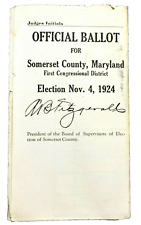 1924 SOMERSET Co. MARYLAND Paper Election Ballot UNUSED OFFICIAL USA PRESIDENT  picture