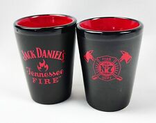 2 NEW Jack Daniels TENNESSEE FIRE DEPT Black Red Ceramic Shot Glasses Whiskey picture