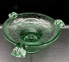 Mid Century Modern Green Glass  Footed Ashtray Vintage Ripple Glass Retro 7