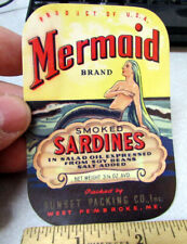 Vintage Original Label, 1940s Mermaid Brand Sardine can label, great graphics picture