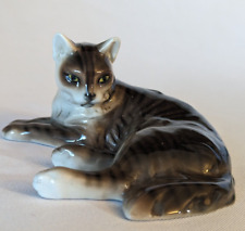 Vintage RARE Wein Knight Ceramics Austrian Striped Cat Figurine laying Keramos picture