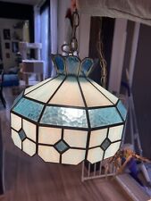 Vintage Tiffany MCM Retro Stained Slag Glass Hanging Ceiling Light  Swag Lamp picture
