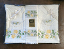 Vintage Bucilla Bath Hand Towels Embroidered Yellow Floral Wash Cloths Set of 6 picture