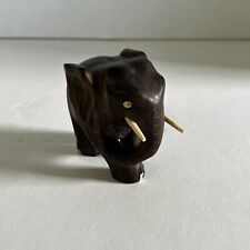 Vintage Black Ebony Wood Hand Carved Elephant With Tusks 3 Inches Stunning picture