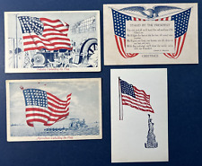 4 Patriotic Flags Antique Postcards. Agriculture, Industry, Statue of Liberty picture
