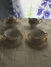 Antique NIPPON 2 Cups and Saucers w/ Sugar and Creamer - Gold Gilt Rose Pattern  picture