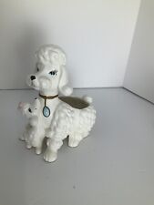 Vintage eMacs o Anthropomorphic White Poodle Mama And Baby Pup Ceramic Planter picture