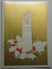 UNUSED Vtg 1970s Hawthorne-Sommerfield GOLD Christmas Card EMBOSSED Candle HOLLY picture