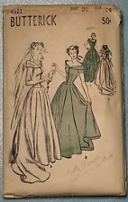 Wedding Dress Gown Pattern 1940's VTG Butterick 4521 Size 14 B 32 Bouffant Train picture