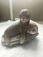Homco Masterpiece Porcelain Brown baby seals 1981 adorable vinatge picture