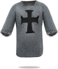 Mild Steel Chain Mail Shirt Armor with Black Templar Cross 10mm Butted Ring picture