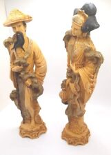 Vintage 1980s Artmark Carved Chinese Man And Woman Resin Figurines For Luck NICE picture