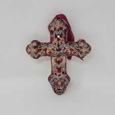 Vintage CLOISONNÉ ENAMEL 5-1/4” Tall Puffy CROSS Detail Butterfly Bird Ornament picture