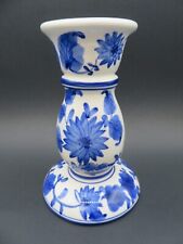 Ceramic Blue and White Floral Design Candle Stick Holder 6.5